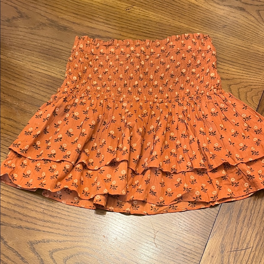 Smocked‎ Pull-On Tiered Mini Skirt in Wild Calendula Block-Print, medium, NWT